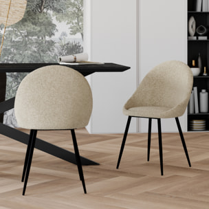 Lot de 2 chaises en tissu bouclé blanc cassé - Rona
