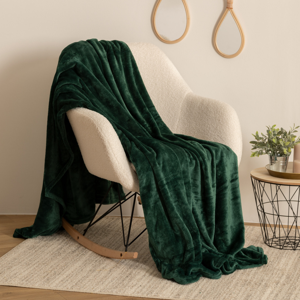Plaid uni en flanelle - vert 180x230 cm