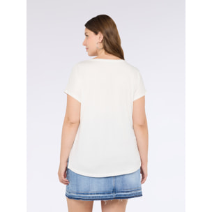 Fiorella Rubino - T-shirt bimaterica con scollo a V - Bianco