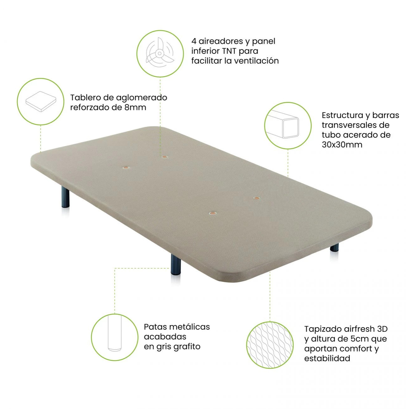 Base tapizada Air 3D - Con patas