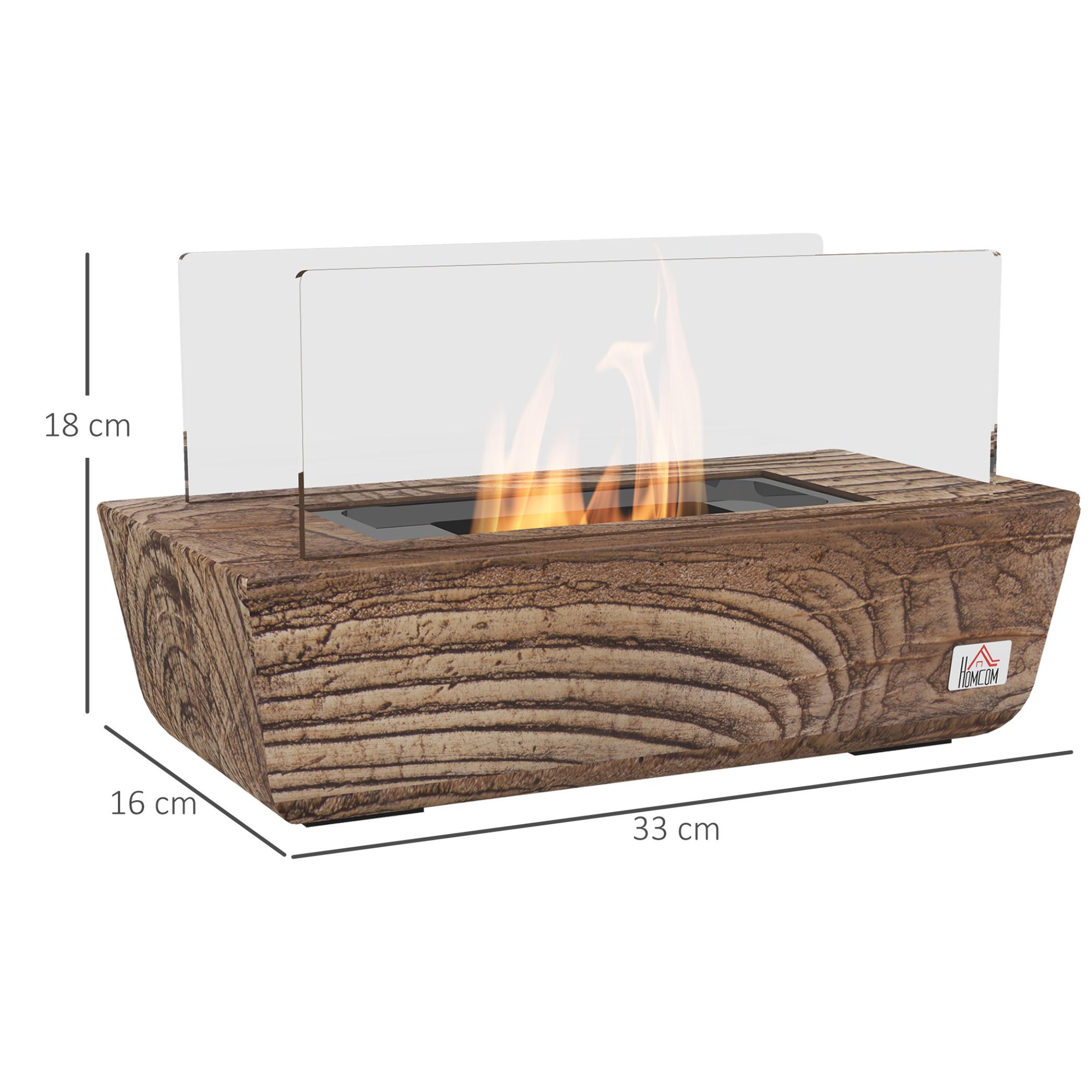 Chimenea Bioetanol Sobremesa Capacidad de 150 ml 1000BTU Combustión de 45 Minutos Chimenea de Bioetanol para Interior 5-8 ㎡ Estufa de Bioetanol de Acero Inoxidable 33x16x18 cm Roble