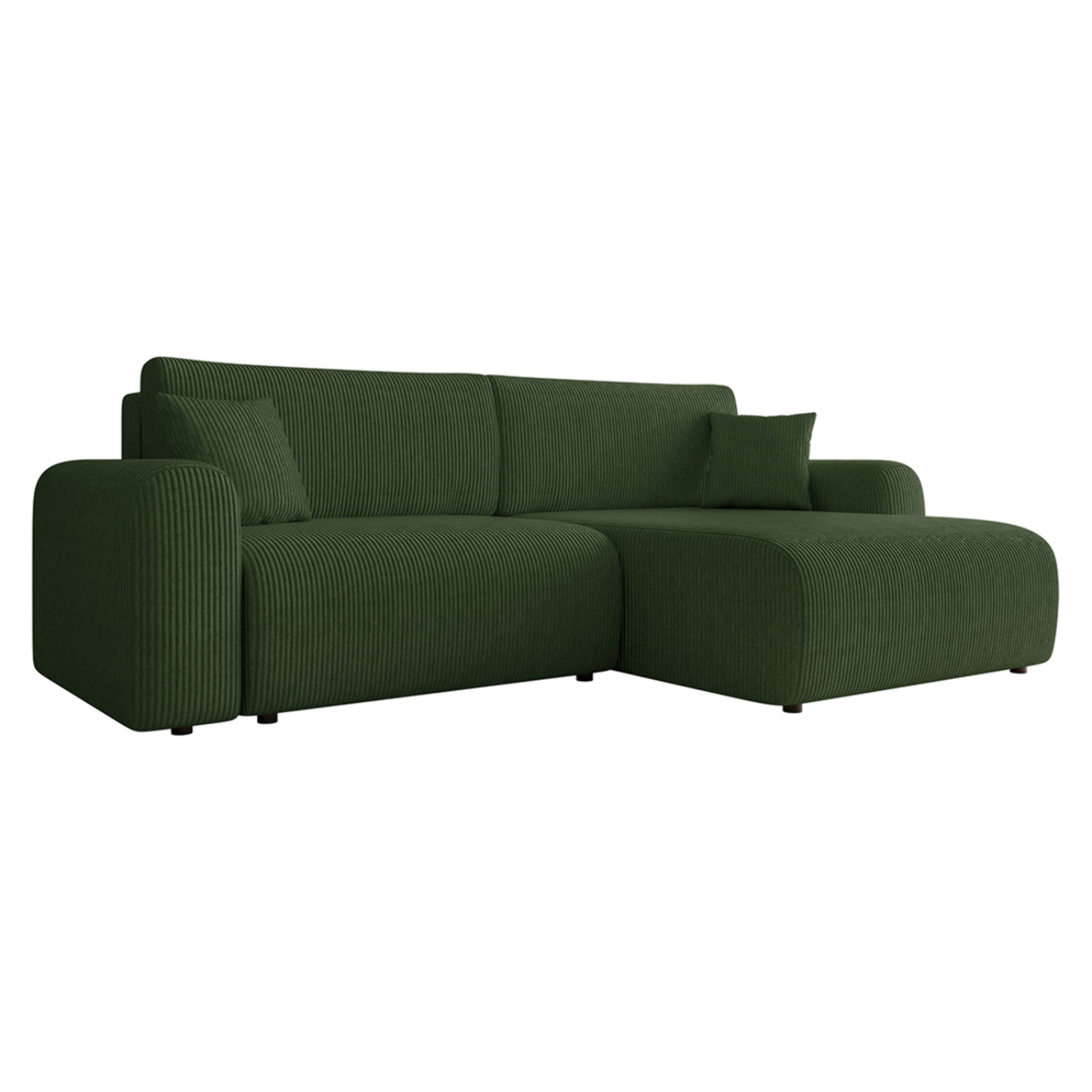 Naomi - Canapé d'angle réversible 4 places convertible avec coffre en velours côtelé - Vert