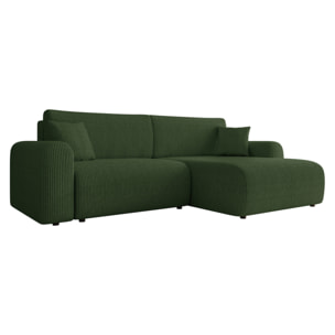 Naomi - Canapé d'angle réversible 4 places convertible avec coffre en velours côtelé - Vert
