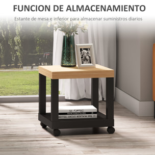 Mesa Lateral con Estante Abierto Ruedas 40x40x40 cm Negro