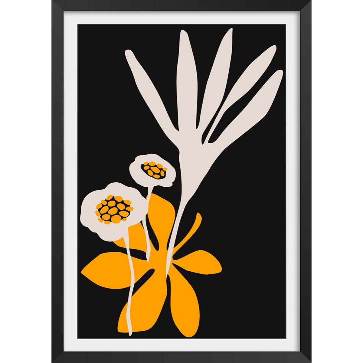 Poster fleurs colchiques Affiche + cadre en bois - Noir