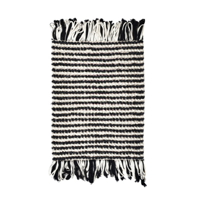 Tapis 60 x 80 cm tissu texturé petits pompons avec franges bicolores - MARINE