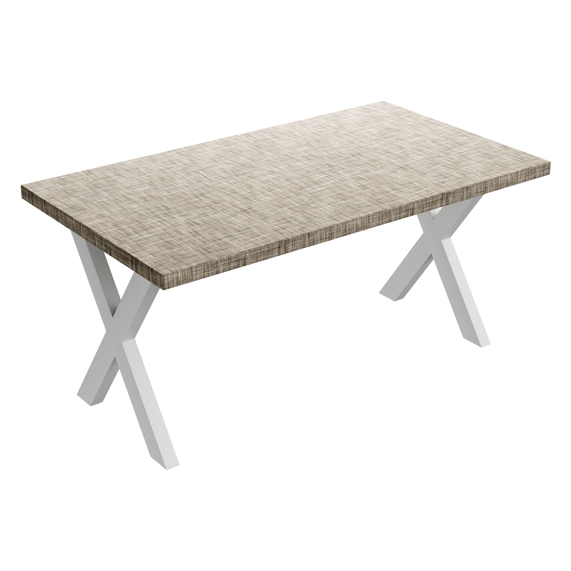 Tavolo da pranzo in legno e metallo con piedi x-shaped bianchi 220x100 cm Grigio Testurizzato