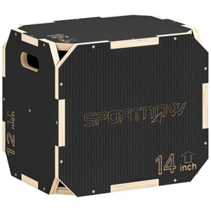 Cajón Pliométrico de Madera 3 en 1, Plataforma de Caja Pliométrica con 3 Alturas Ajustables 41/36/31 cm, Asas, sin Esquinas, Entrenamiento de Salto, Fuerza, para Casa, Gimnasio y Exterior