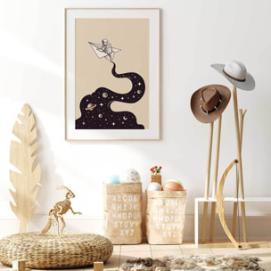 Affiche enfant envol cosmique  Affiche + cadre en bois - Chêne