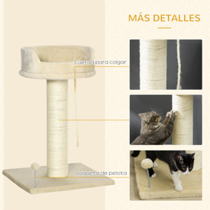 Árbol Rascador para Gatos Mini Árbol para Gatos de 2 Niveles con Plataforma Bola con Muelle Cuerda Colgante y Poste de Sisal 55x55x83 cm Beige