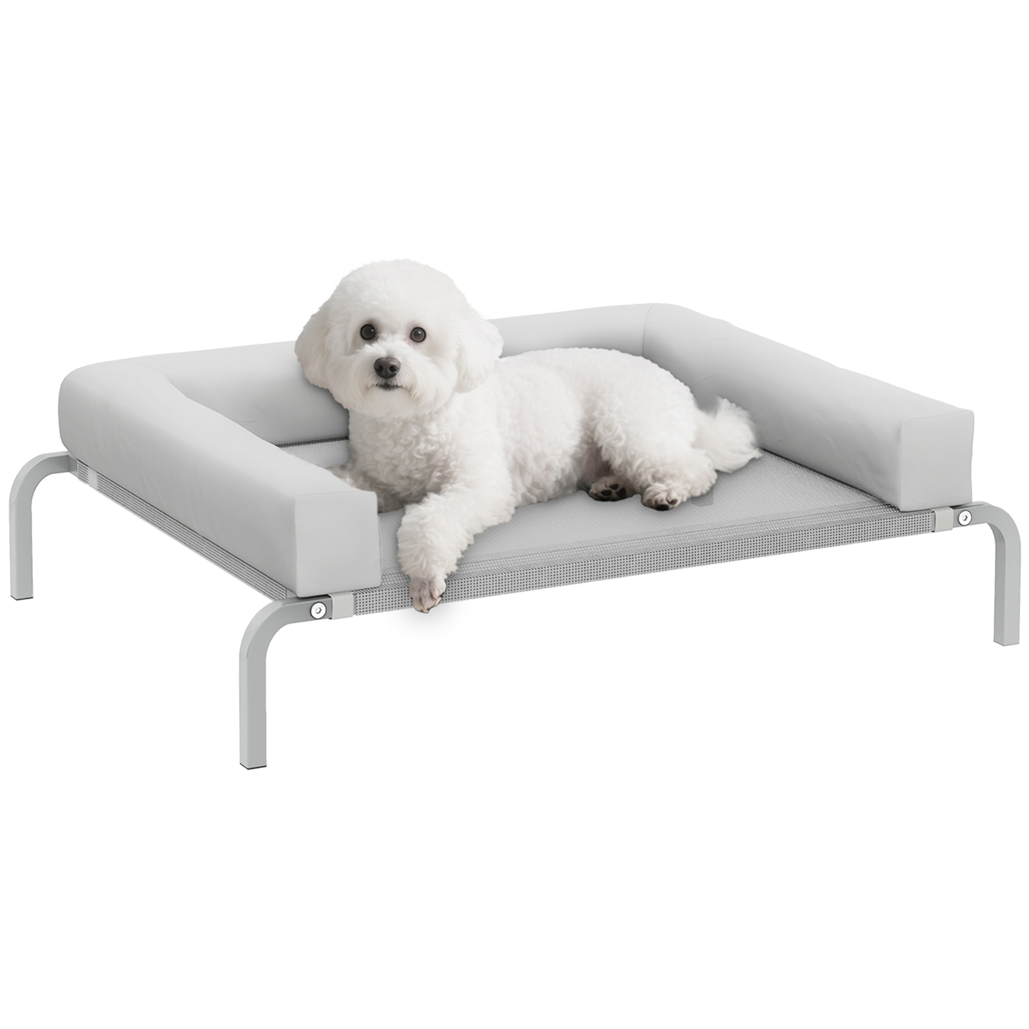 Cama Elevada para Perros Refrescante con Refuerzos Extraíbles Cama Elevada para Perros Pequeños Portátil con Malla Transpirable Marco de Acero para Interior Exterior 90x65x30 cm Gris Claro