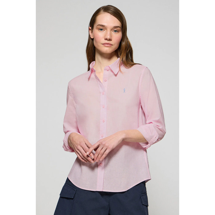 Camicia rosa regular fit in lino-cotone con ricamo Rigby Go