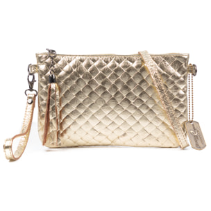 Oleggio bolso bandolera mujer. Piel auténtica Gamuza con grabado entrelazado y lacada brillante.