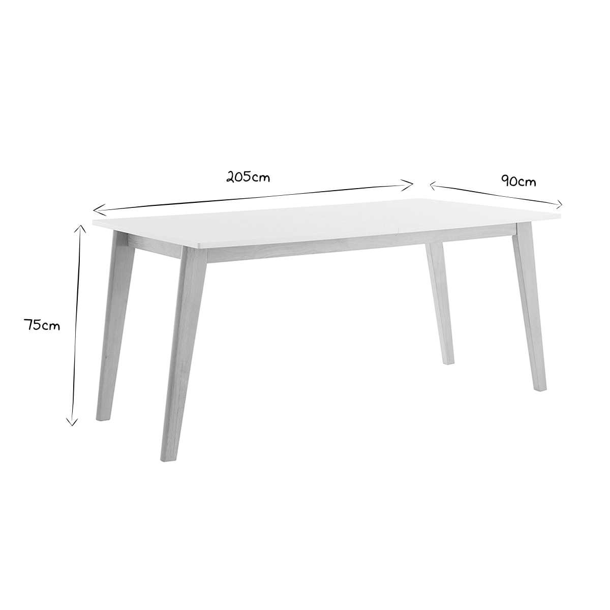 Table extensible rallonges intégrées rectangulaire blanche et bois clair L160-205 cm SWAD