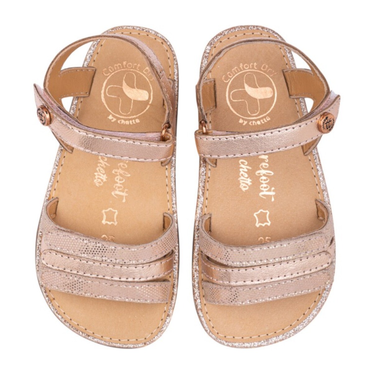 SANDALIA BAREFOOT PIEL CHETTO TIRAS METALIZADAS ORO ROSADO