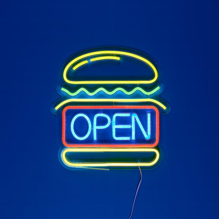 Lampe LED - HOME DECO FACTORY - Burger - Effet Néon - Multicolore