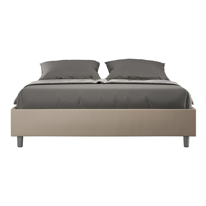 Cama con somier acolchada 160x190 cuero sintético gris paloma Azelia