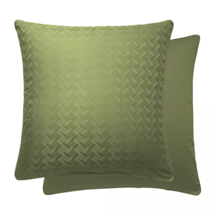 Taie d'oreiller satin de coton motif jacquard vert Adagio kaki