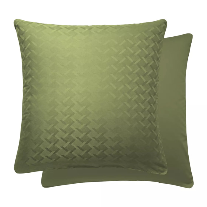 Taie d'oreiller satin de coton motif jacquard vert Adagio kaki