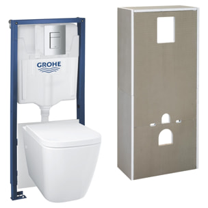Pack WC bâti support + cuvette et abattant + plaque de commande + habillage à carreler