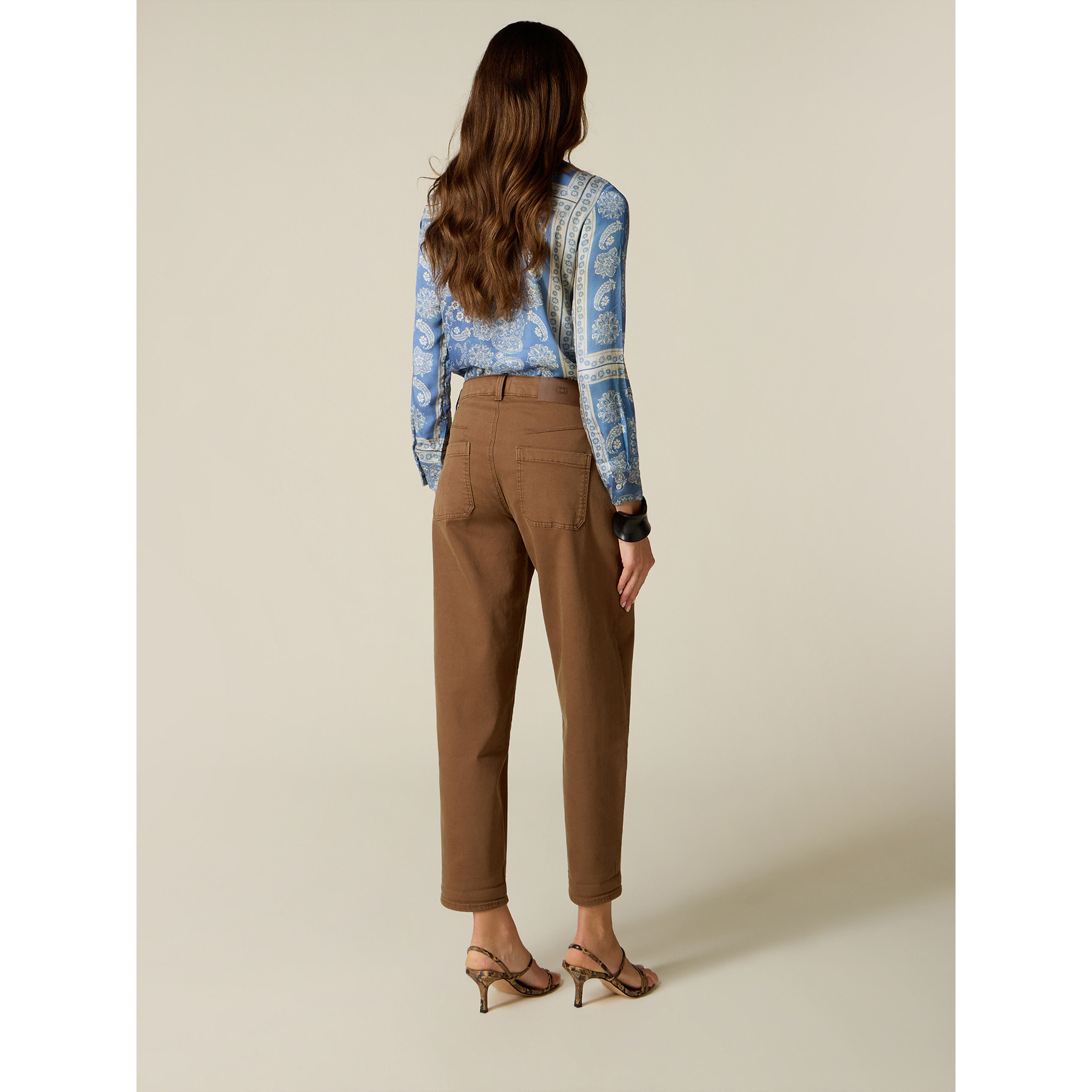 Oltre - Pantaloni barrel misto cotone e lyocell - Marrone