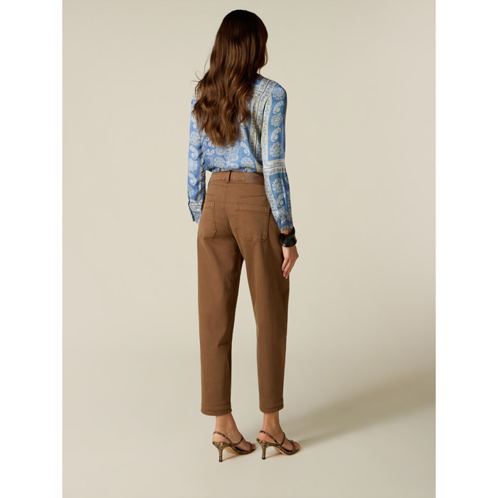 Oltre - Pantaloni barrel misto cotone e lyocell - Marrone