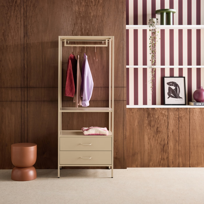 Meuble d'entrée, porte manteau métal avec penderie et 2 tiroirs IDAHO