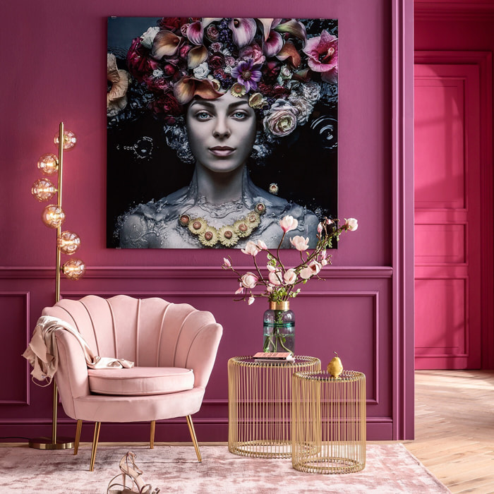 Tableau en verre femme fleurs pastel 120x120cm Kare Design