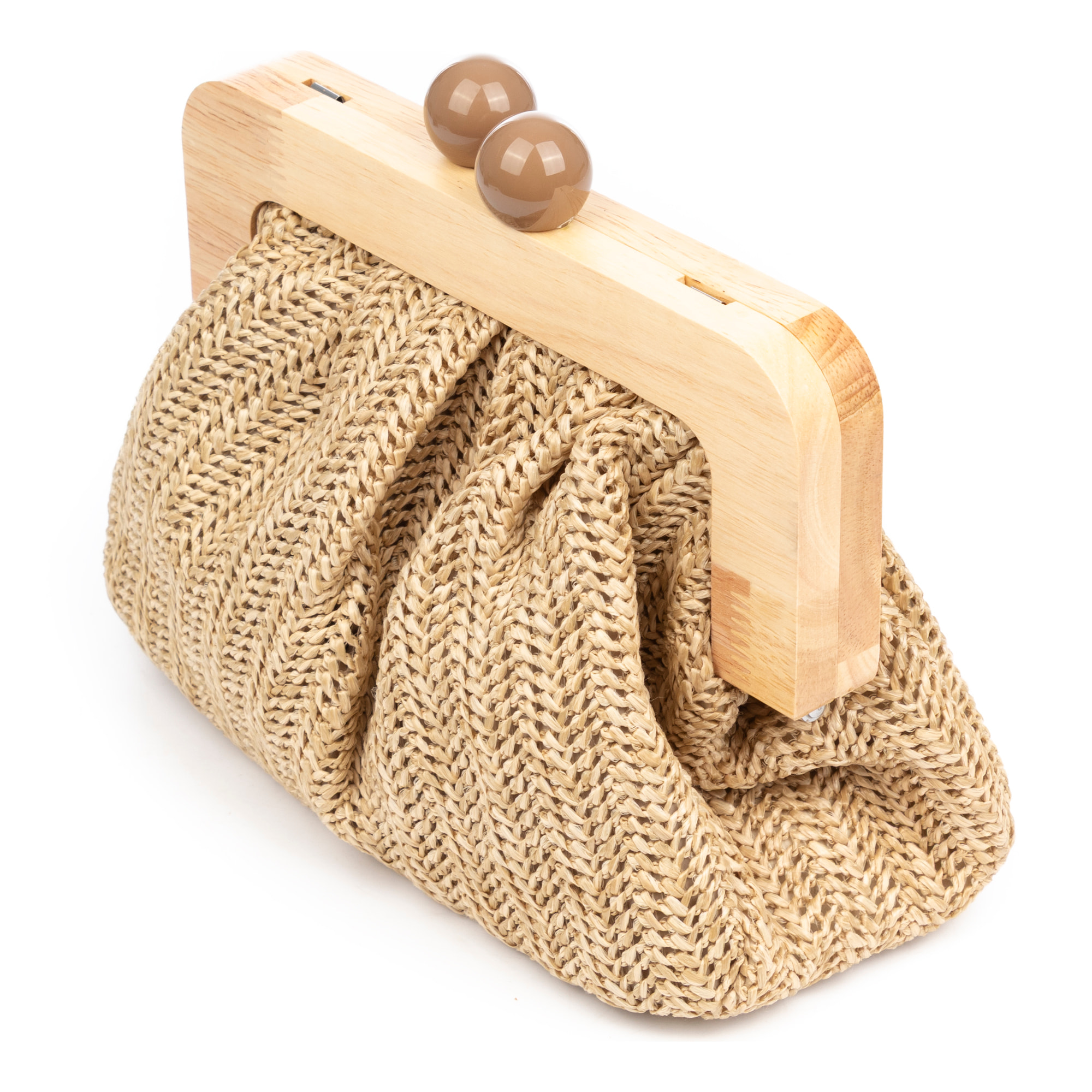 BeneLario Bolso bandolera Mujer. Tela con detalles de madera natural y piel sintética.