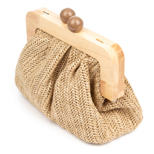 BeneLario Bolso bandolera Mujer. Tela con detalles de madera natural y piel sintética.