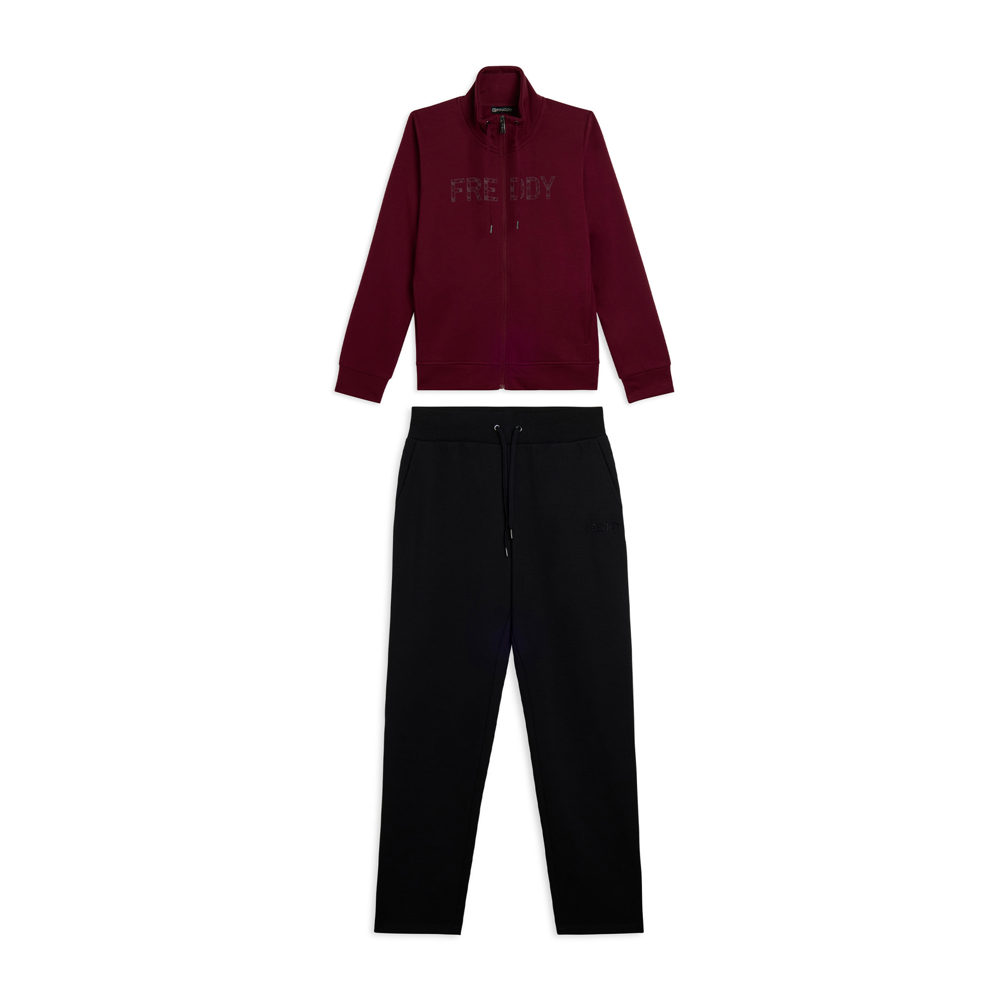 Tuta con logo frontale perlato e collo alto