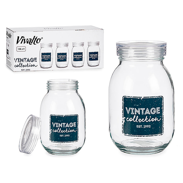 Set di 4 barattoli con coperchio 1,8 l.