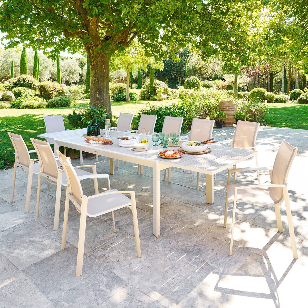 Table de jardin 12 places Evasion extensible lin argile