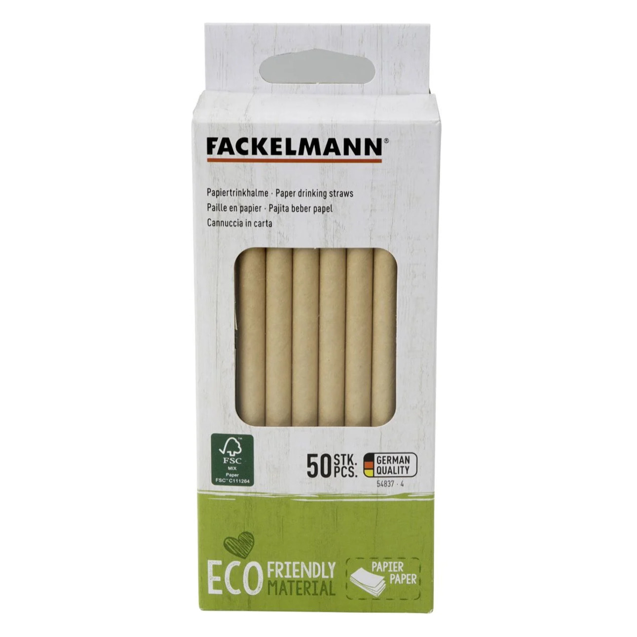 Boite de 50 pailles en papier rigide brun 15 cm Fackelmann Nature