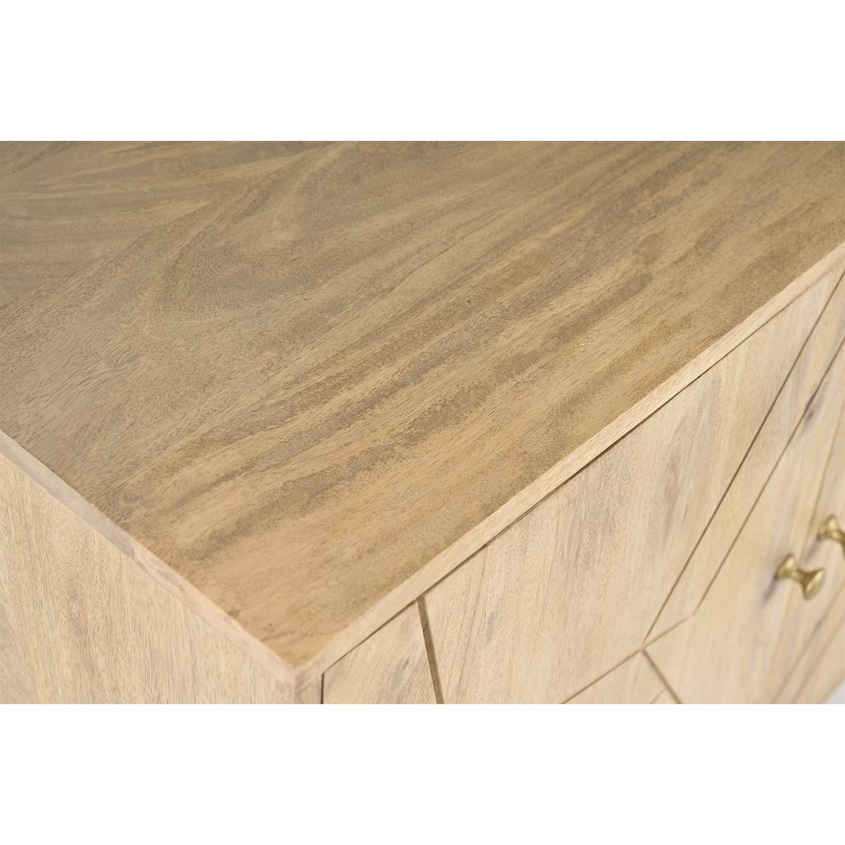 Buffet gravé en bois manguier massif et métal doré 2 portes 3 tiroirs L145 cm LINIUM