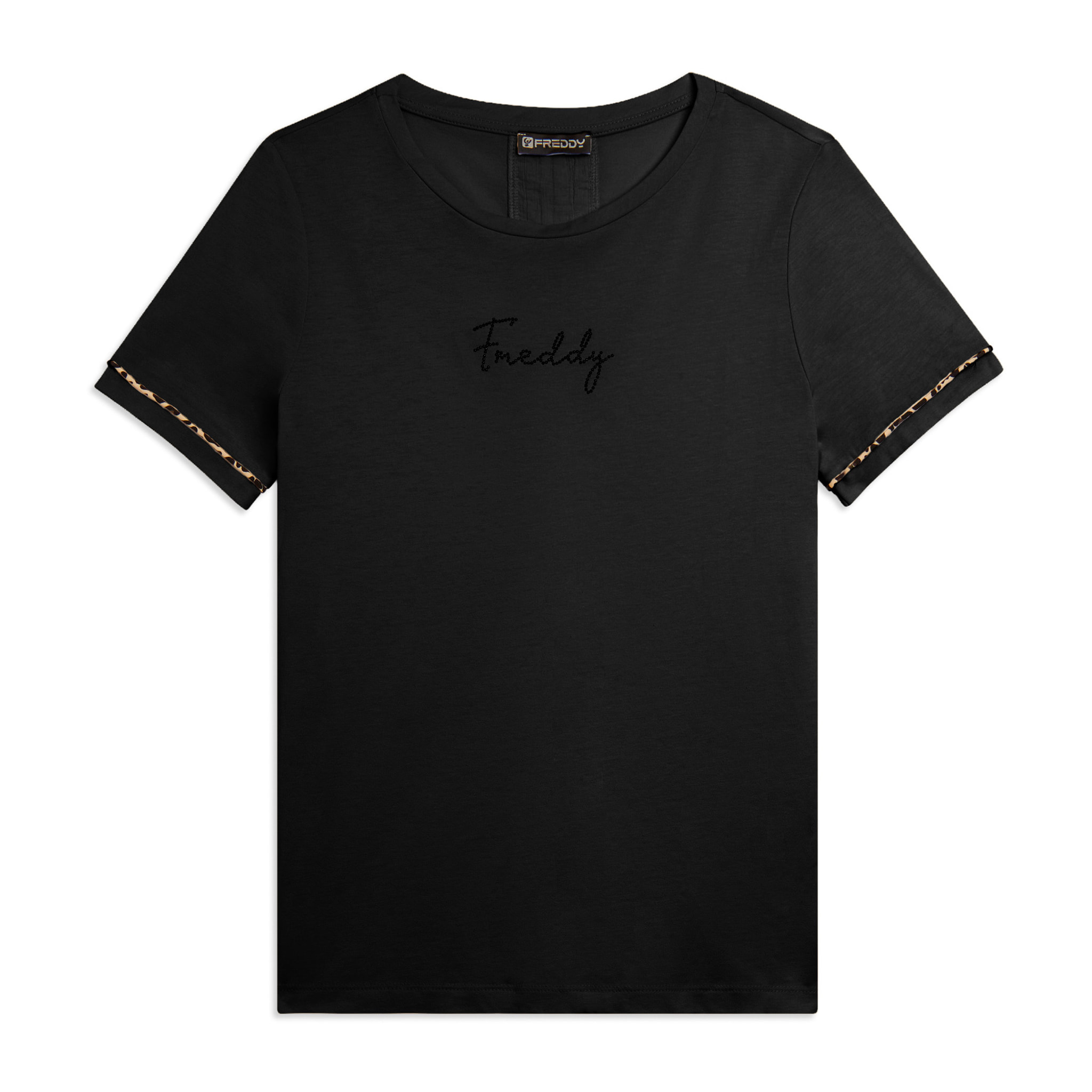 T-shirt con inserto crinkle sul retro e dettagli animalier