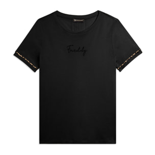 T-shirt con inserto crinkle sul retro e dettagli animalier