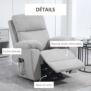 Fauteuil de massage fauteuil releveur électrique inclinaison réglable repose-pied ajustable tissu gris clair