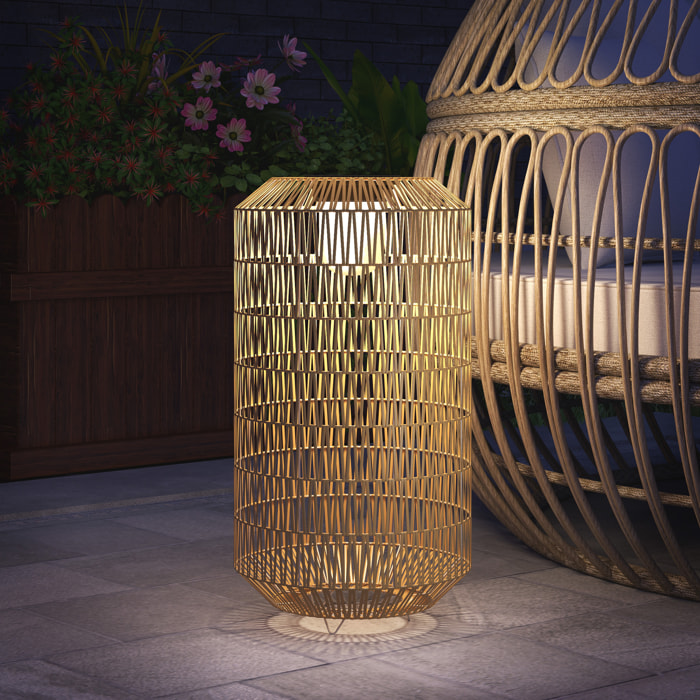 Linterna de Jardín de Ratán Sintético Farola Solar con Luces LED Encendido y Apagado Automático Diseño Bohemio Impermeable para Terraza Balcón Patio Ø30x55 cm Natural