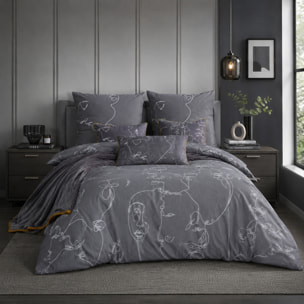 Parure de couette + taies oreiller 100% coton - motif visage abstrait gris
