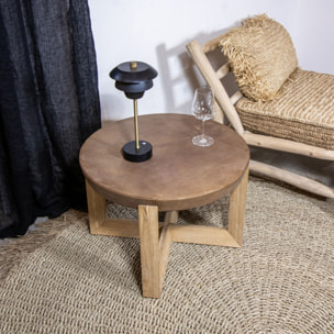 TABLE APPOINT PLATEAU EN CUIR+PIED CHÊNE MASSIF D60XH40CM BANGOR