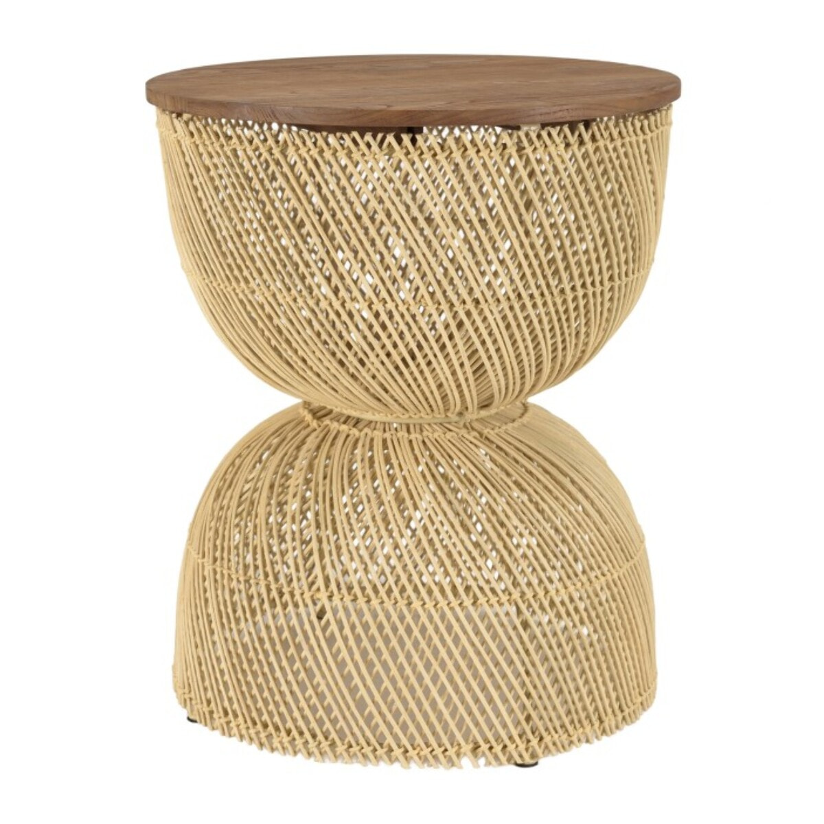 SIXTINE - Table d'appoint en rotin beige plateau en bois teck recyclé