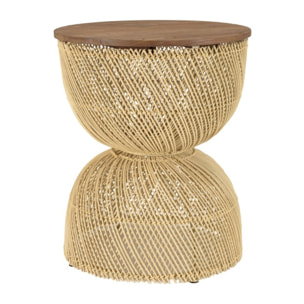 SIXTINE - Table d'appoint en rotin beige plateau en bois teck recyclé