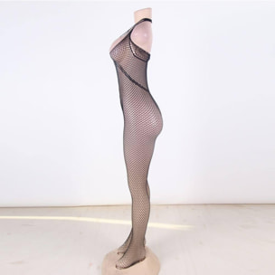 Bodystocking de red con cuello halter y espalda abierta