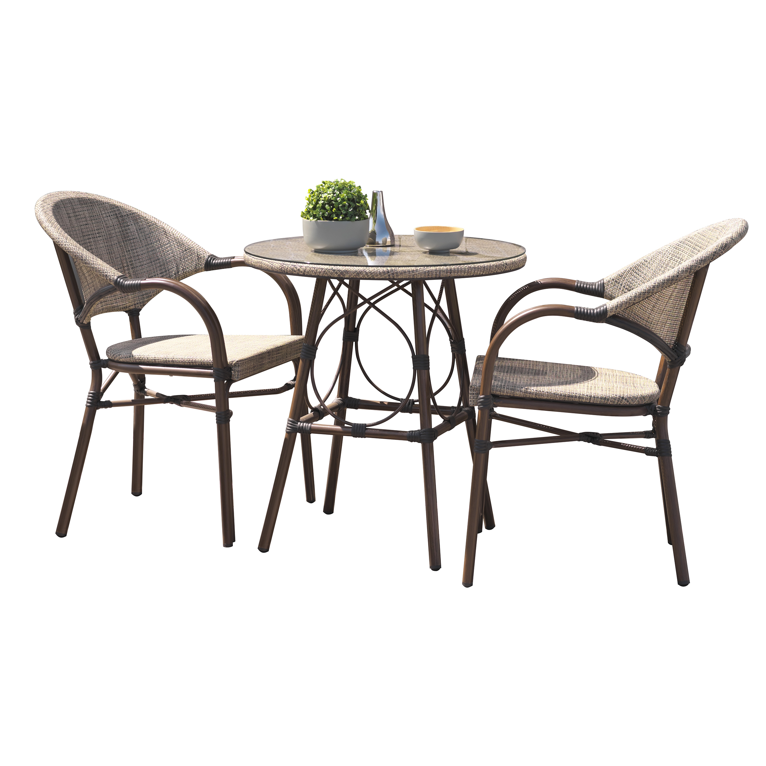 USHUAIA  - Ensemble repas de jardin 2 places en aluminium marron