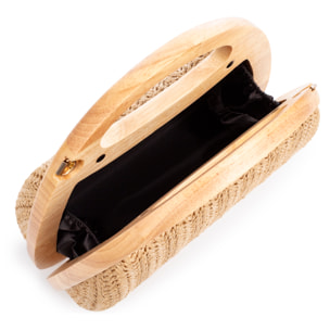 Bella Bolso bandolera Mujer. Fabricado en madera natural y paja trenzada.