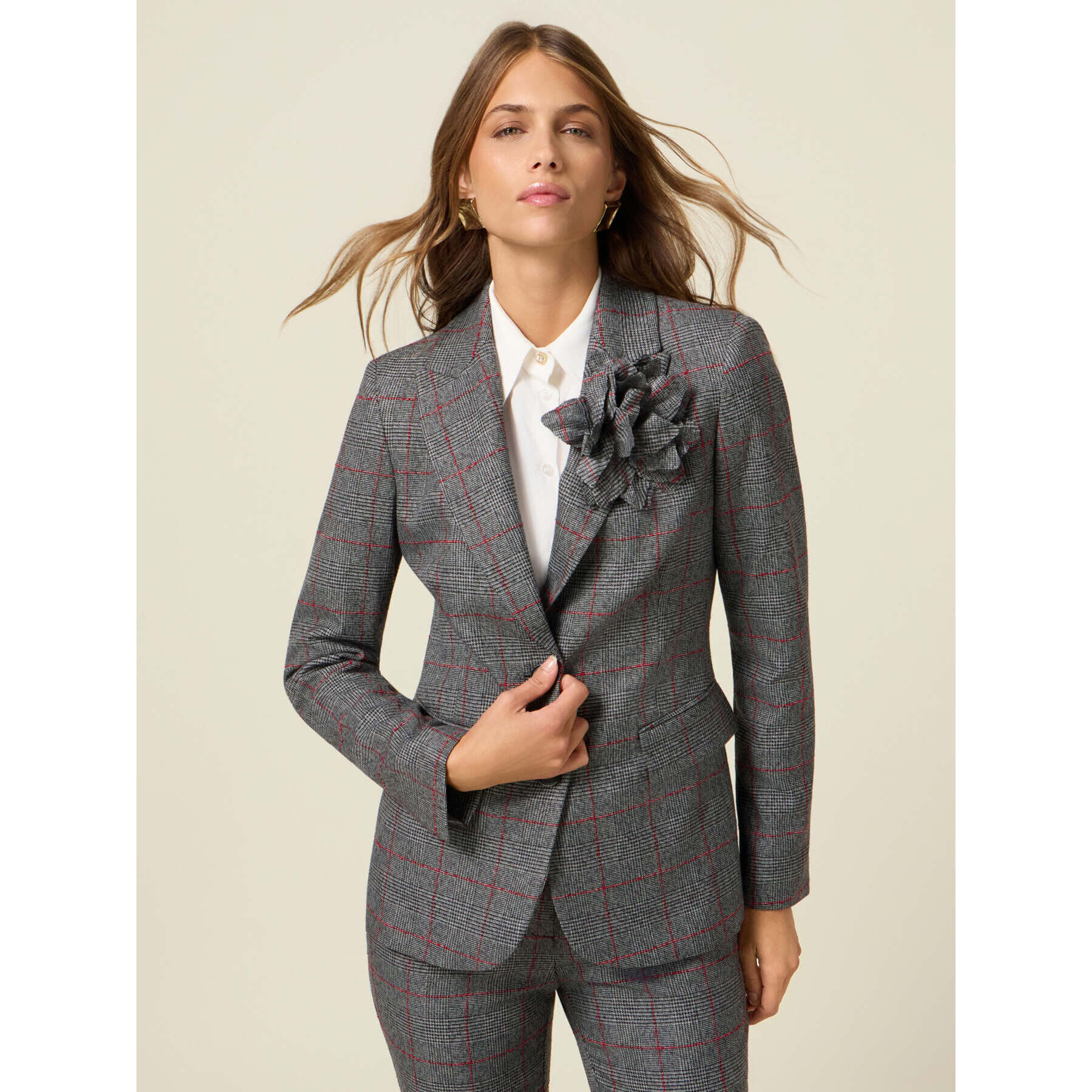 Oltre - Blazer de cuadros con broche - Gris