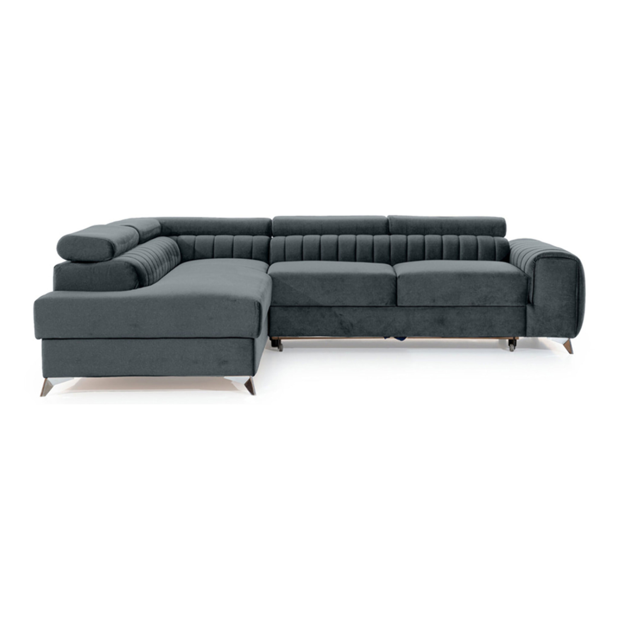 Talisay - canapé d'angle gauche - 5 places - convertible avec coffre - en velours - Gris