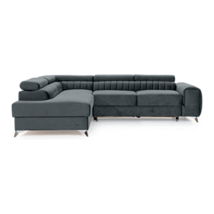 Talisay - canapé d'angle gauche - 5 places - convertible avec coffre - en velours - Gris