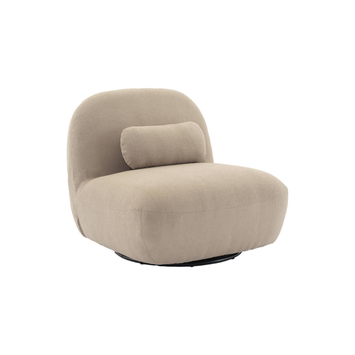 Fauteuil pivotant 360° en bouclette texturée beige. piètement en métal noir mat - SPINO